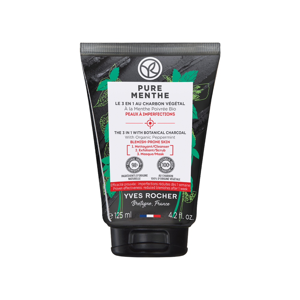 3 in 1 al Carbone Vegetale - Detergente, Scrub e Maschera